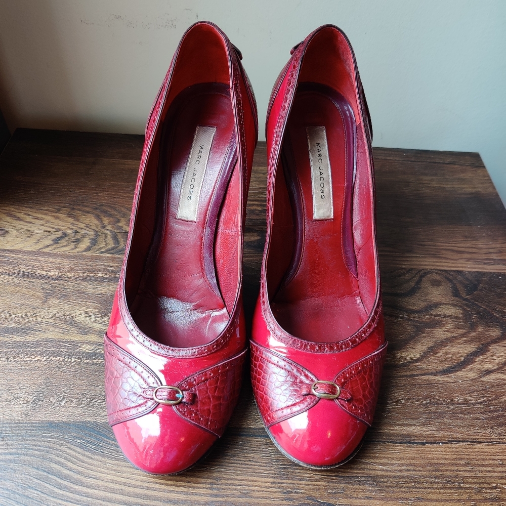 Marc Jacobs Red Patent Leather Pumps Heels 10 / 41.5 - Picture 4 of 15